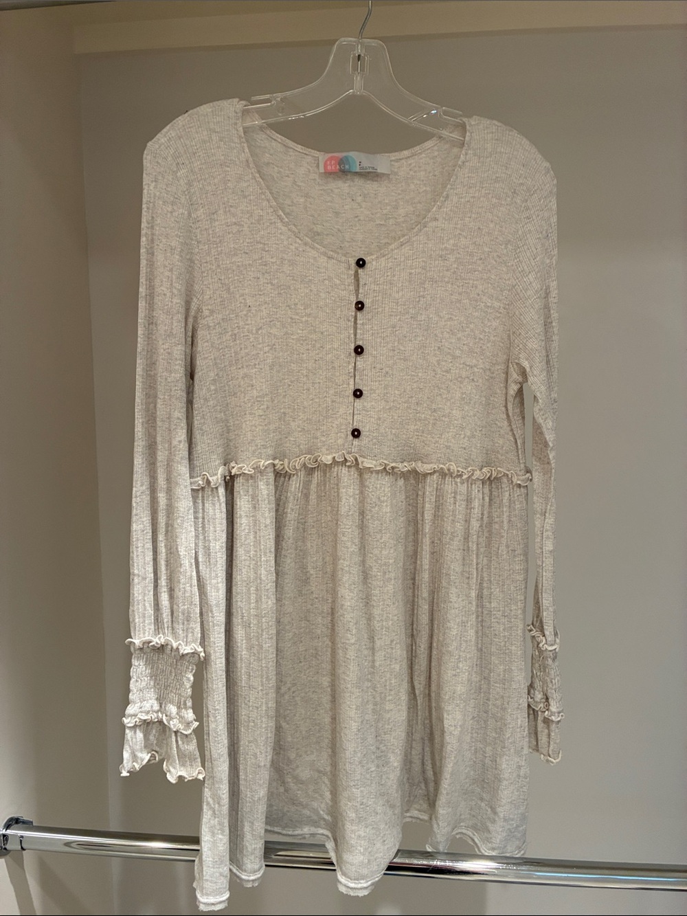 Free People Cream Ruffle Babydoll Tunic with Button Front